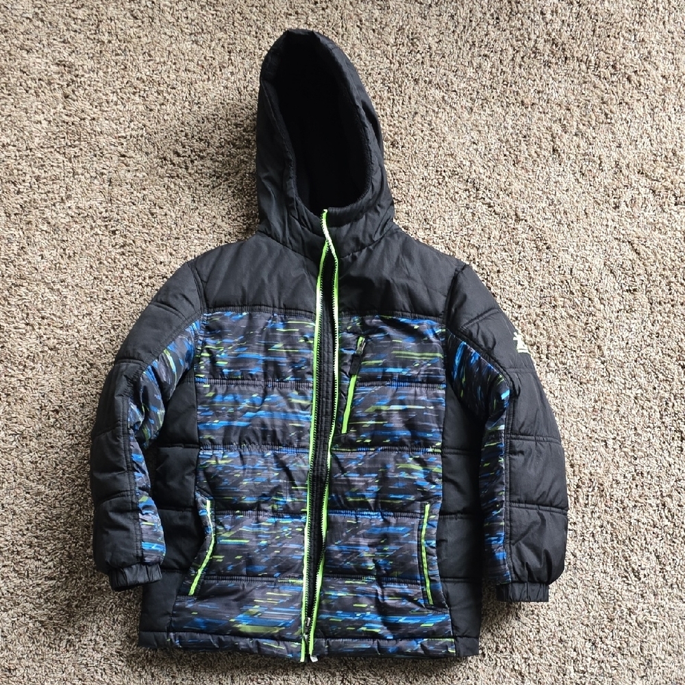 Kids Hooded Black and Blue Puffer Jacket